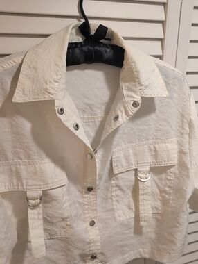 Women's Square Look Utility Top Jacket Blouse w Silver Straps
